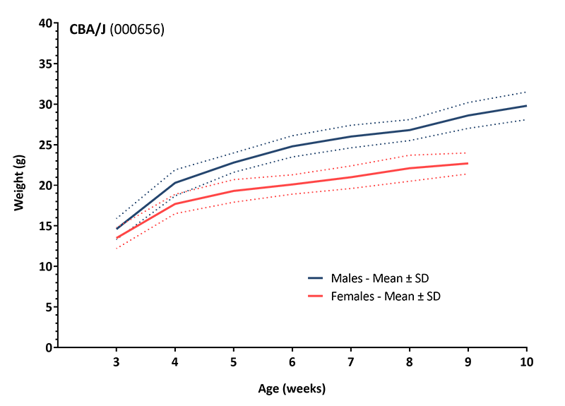 Mouse Body Weight Info - JAX® Mice Strain CBA/J (000656)