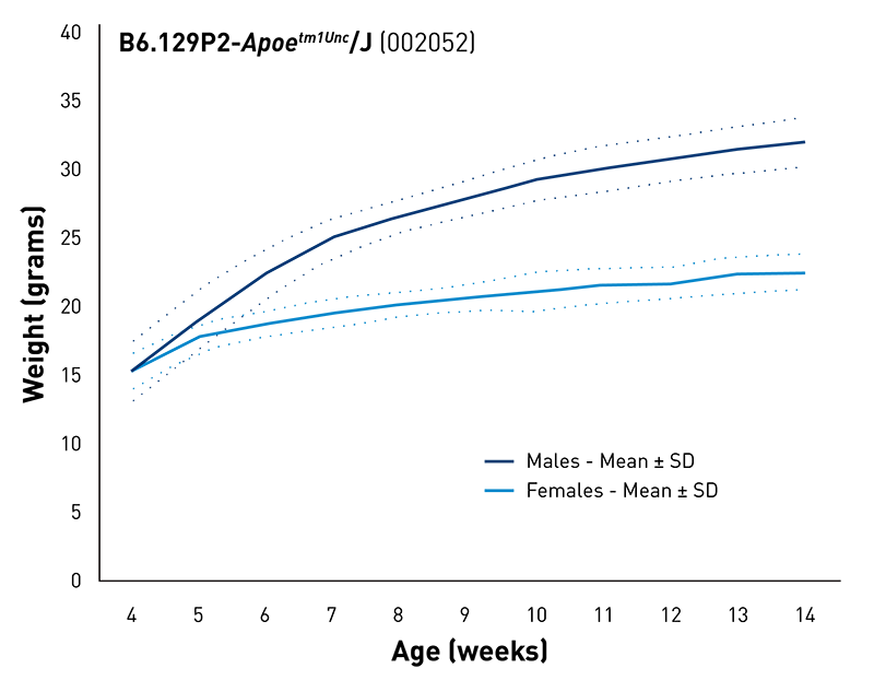 Mouse Body Weight Info - JAX® Mice Strain ApoE KO (002052)